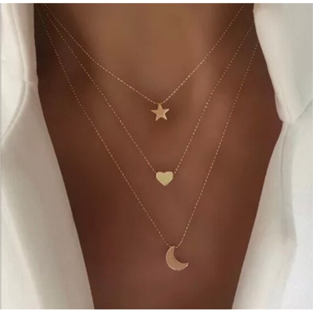Layered Necklace Set Heart Star Moon Necklace Layering Necklace Gold Multi Layer